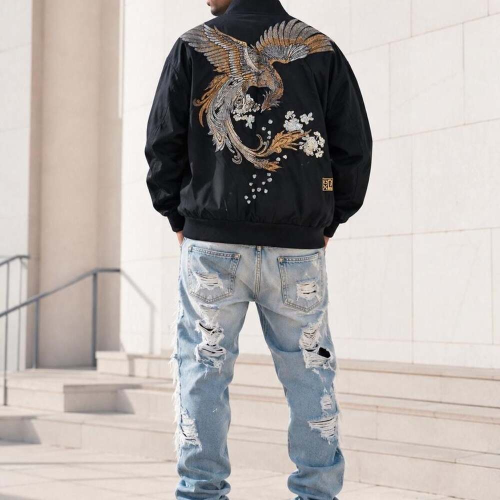 XYPANDA Phoenix Embroidery Sukajan Souvenir Y2K Bomber Jacket